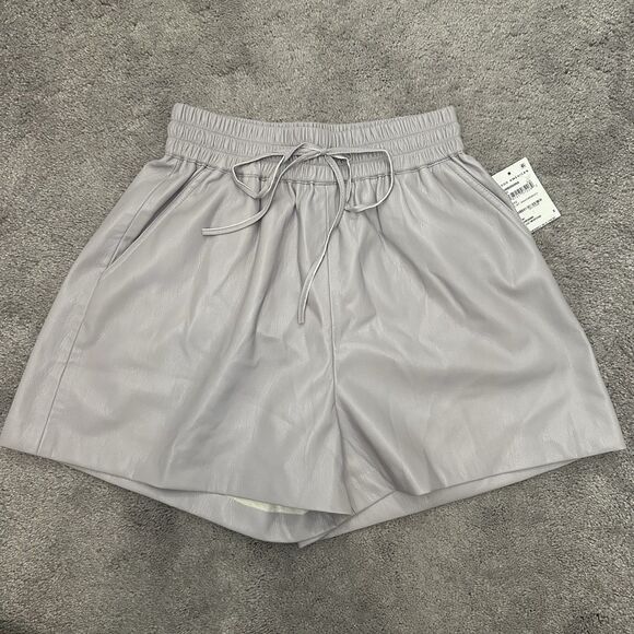Good American Paperbag Leather Shorts Size 0 Purple Drawstring Waist Classy Chic - Picture 2 of 9